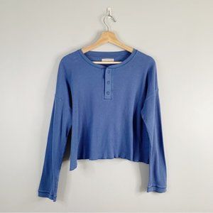 Everlane The Organic Cotton Waffle Henley Top Shirt Blue